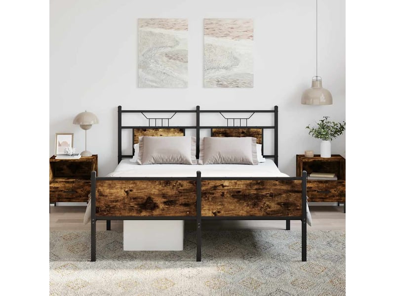  Lit double- lit adulte -  cadre de lit sans matelas chêne fumé 140x200 cm bois ingénierie  - Conforama C