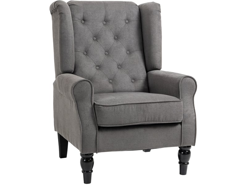 Fauteuil à oreilles ulevr capitonné 74 x 86 x 102 cm, polyester gris foncé, haut dossier - Conforama A