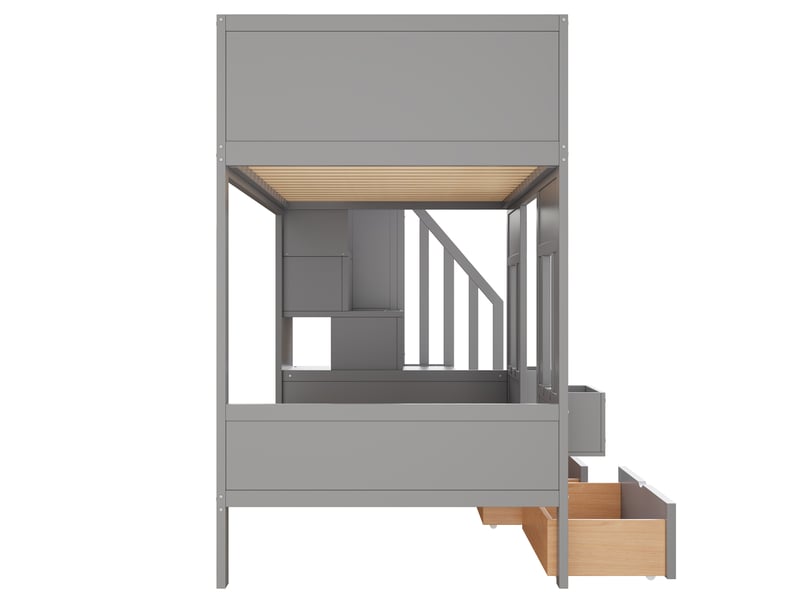  Lit mezzanine - lit enfant 90x200 cm avec escalier rangement et 2 tiroirs, bois gris, sans matelas  - Conforama D