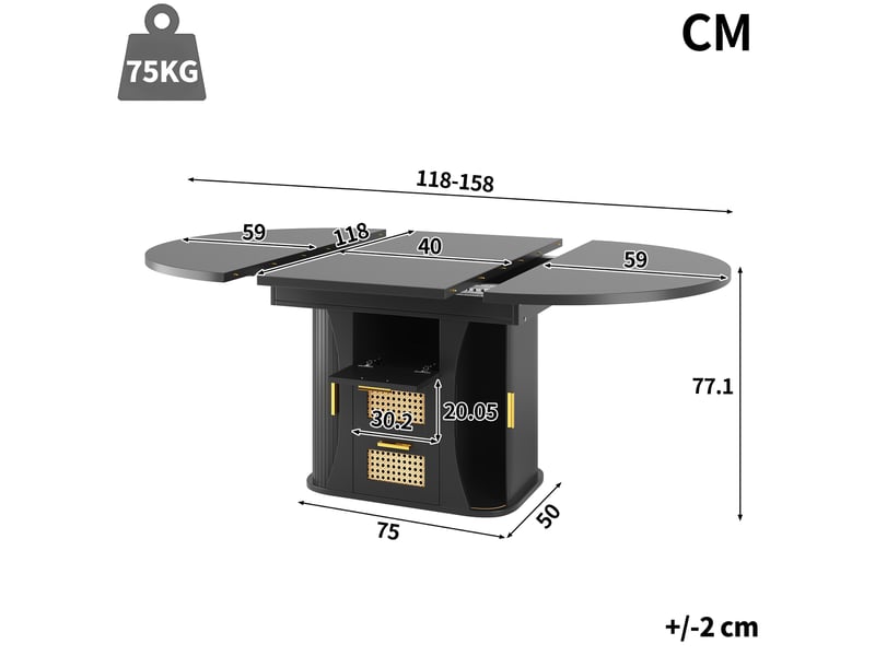 Table à manger extensible,118x118x77,1 cm,avec tiroirs,mdf,noir - Conforama C