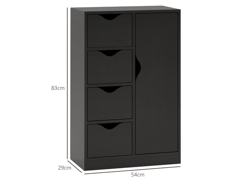  Meuble de rangement avec buffet, commode, armoire et quatre tiroirs, en bois, pour salon, cuisine, entrée, salle à manger, noir  - Conforama E