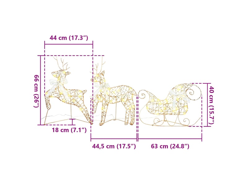 Lot de 3 rennes led, éclairage de noël, décoration de noël 60 led blanc chaud 44,5 x 18 x 66 cm pet cf62080 - Conforama E