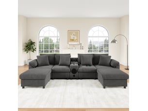 Canapé modulable 315.5x144x84.5 cm console bluetooth bois gris