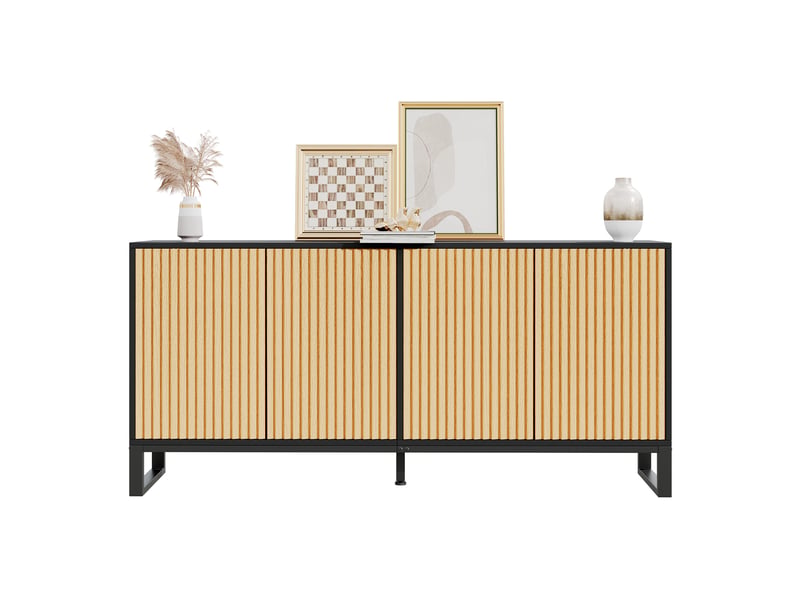  Sideboard noir 4 portes meuble de rangement buffet pb et mdf avec lignes verticales et hauteur surélevée  - Conforama A