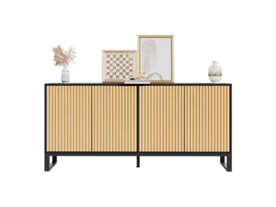 Sideboard noir 4 portes meuble de rangement buffet pb et mdf avec lignes verticales et hauteur surélevée