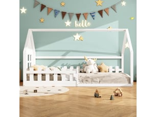 Lit cabane 90x200 cm <strong>MERAX</strong>  <strong>lit enfant blanc</strong> coloris blanc