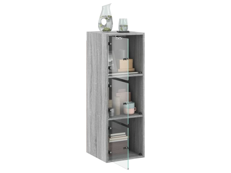  Armoire murale salon, meuble de rangement avec portes en verre sonoma gris 35x37x100 cm  - Conforama E