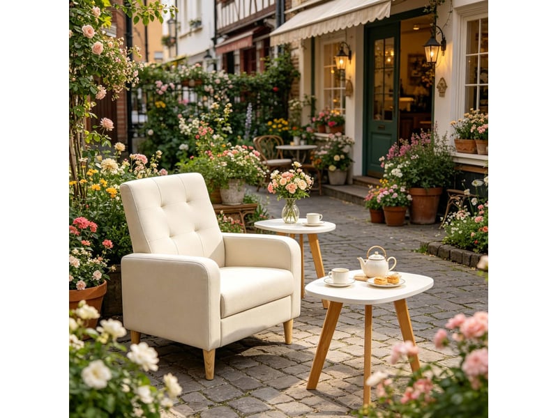 Fauteuil de lecture en lin beige avec dossier haut et accoudoirs  - Conforama C