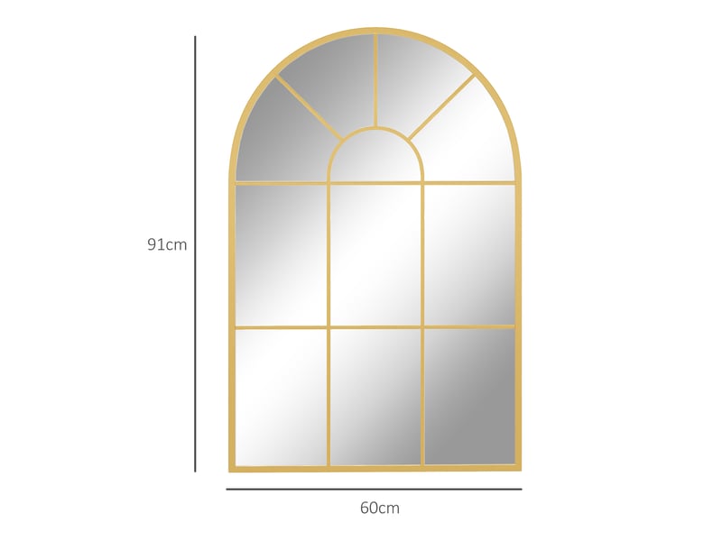  Miroir mural fenêtre décoratif 60x91 cm – doré – cadre en métal arqué avec crochets préinstallés  - Conforama C
