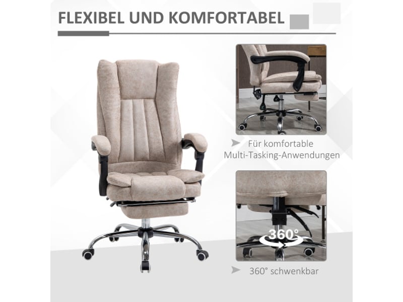 Chaise de bureau inclinable avec repose-pieds, microfibre, réglable en hauteur, 63x71x110-118 cm - Conforama B