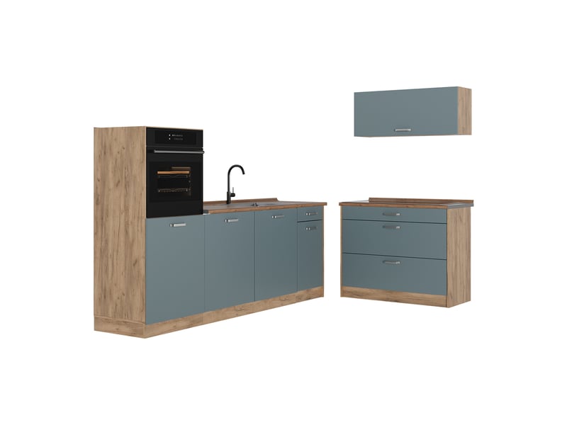  Vicco cuisine, bleu-grischêne doré, 220cm plan de travail chêne doré  - Conforama A