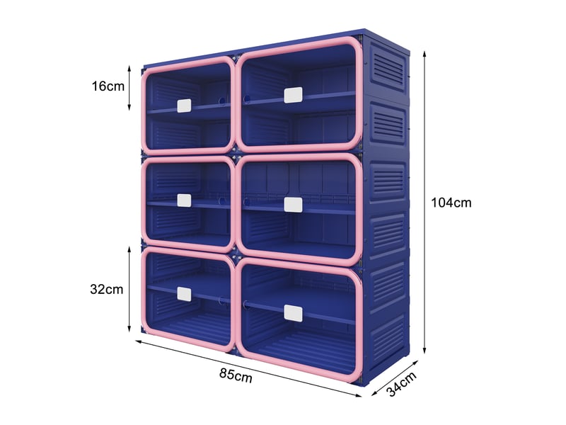  Meuble à chaussures pliable - 85x33,5x104,3 cm - meuble de rangement à 2 colonnes et 6 niveaux - bleu et rose  - Conforama E