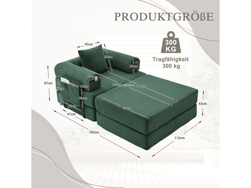  Canapé droit fixe 1 place tissu vert canapé compressible - Conforama C