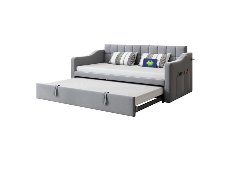  Lit convertible en velours gris clair 99x207 cm  - Conforama A