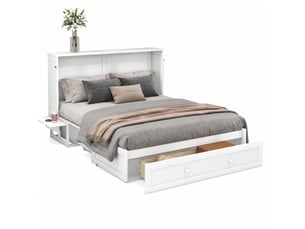 Lit escamotable convertible 140 x 200 cm avec tiroir et étagères latérales, blanc