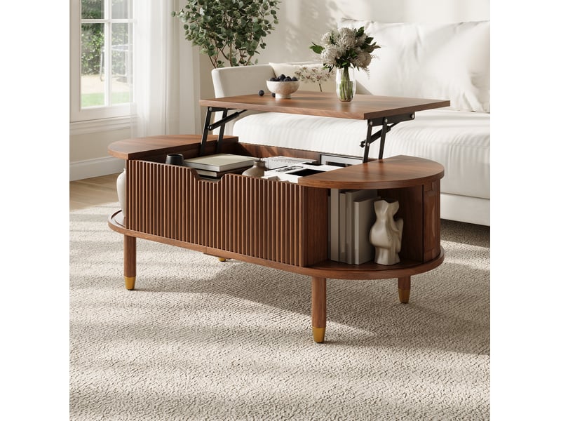  Table basse ovale 110x48x57 cm relevable avec rangement coloris noyer  - Conforama D