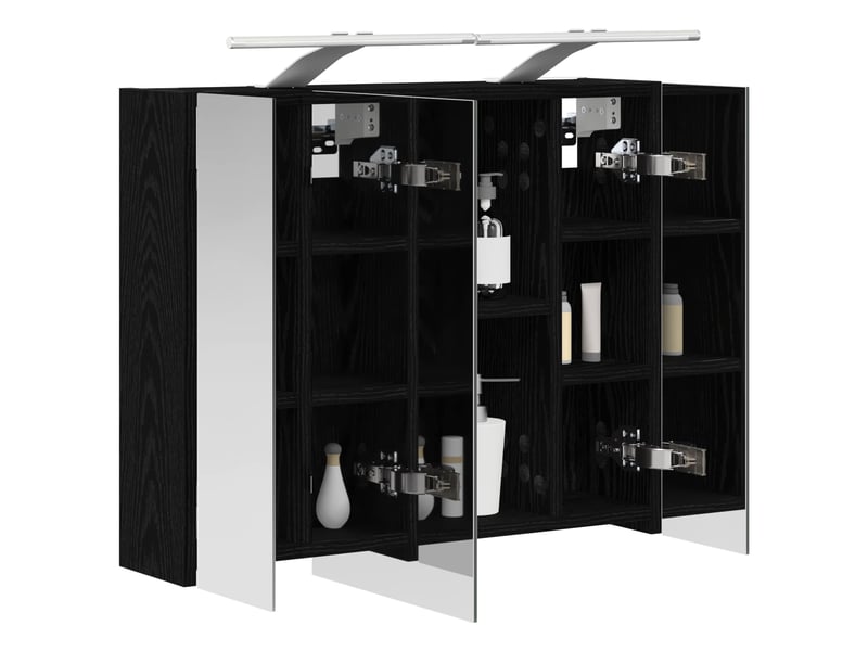  Amoire de salle de bain, meuble de salle de bain avec miroir chêne noir shl2530  - Conforama C