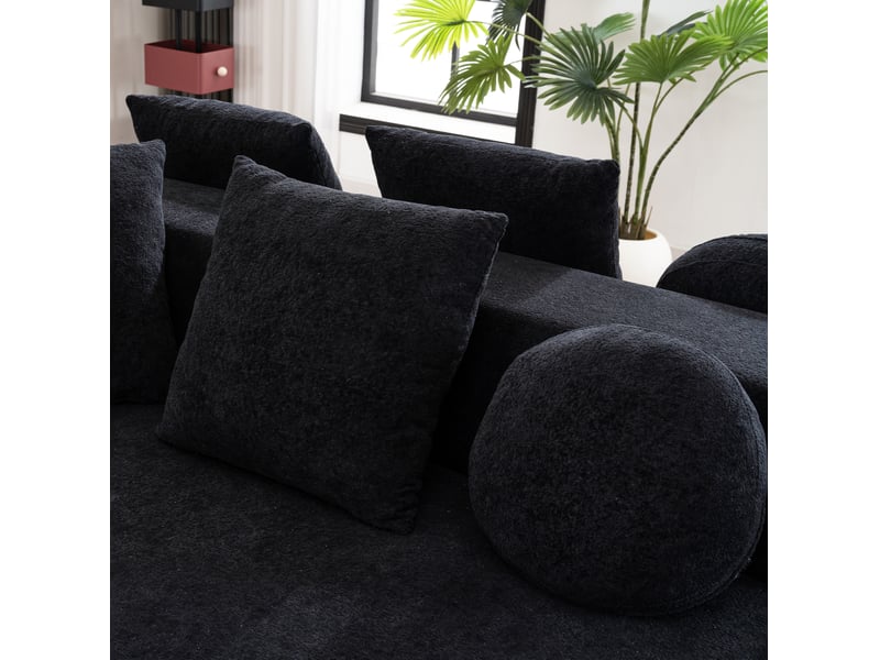  Canapé modulable convertible 5 places noir en tissu, confort mousse et configuration flexible pour salon  - Conforama E