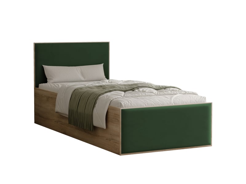 Lit coffre sashi - 90x200 cm - avec matelas - tissu velours - sonoma vert foncé SASHI - Conforama A