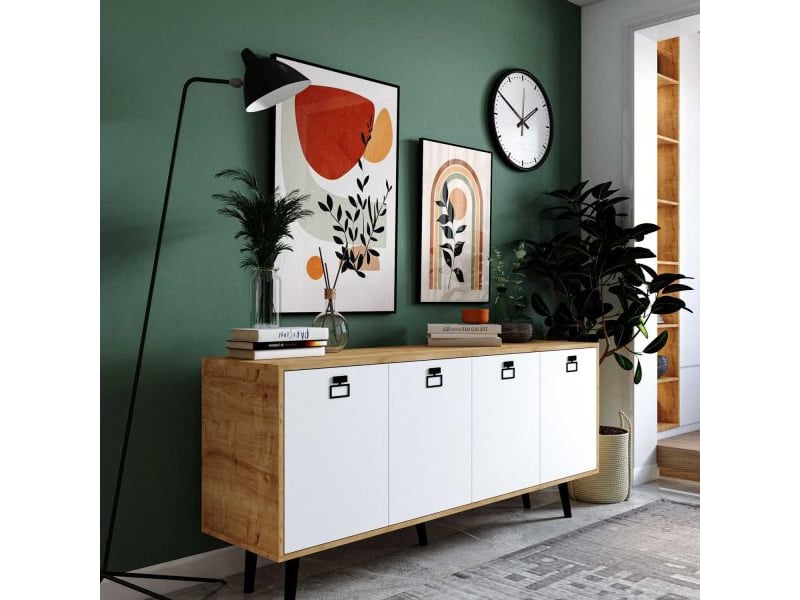  Buffet 4 portes en aggloméré mirza modern blanc et chêne  - Conforama C