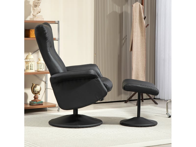 Fauteuil relax inclinable 360° noir en similicuir avec repose-pieds - Conforama D