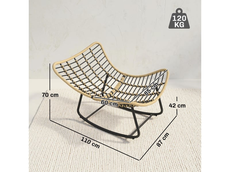 Fauteuil à bascule de jardin, chaise à bascule, rocking chair, 110x87x70cm, gris - Conforama E