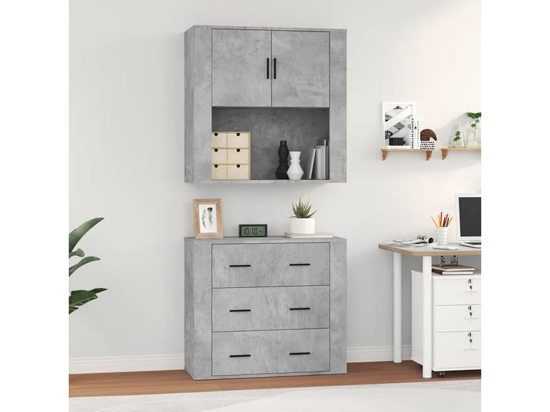  Buffet haut - bahut - meuble de rangement gris béton bois d'ingénierie  - Conforama D
