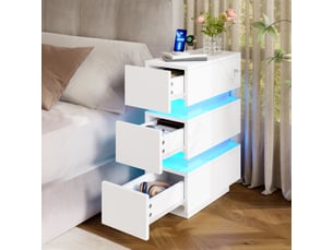 Lot de 2 tables de chevet,20x40x59,5 cm,3 tiroirs led et usb-c,blanches