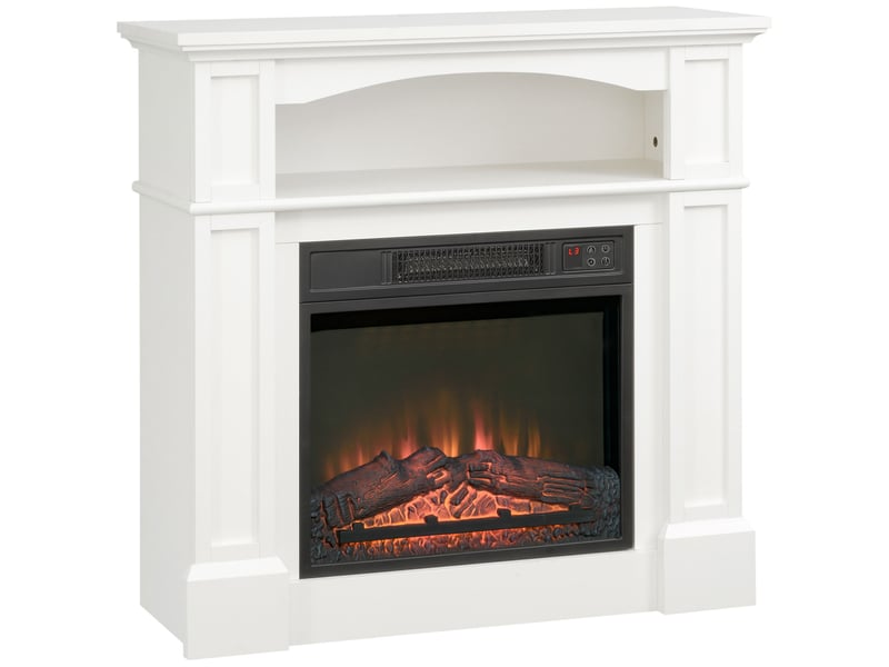  Cheminée électrique avec effet flamme led réglable, 1800 w, télécommande, minuterie et étagère intégrée, blanche  - Conforama A