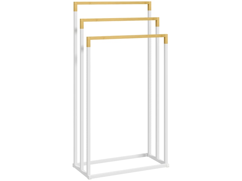  Porte-serviettes en bambou et acier sur pieds avec 3 barres support pour serviette blanc et naturel 45 x 22,5 x 86 cm  - Conforama B