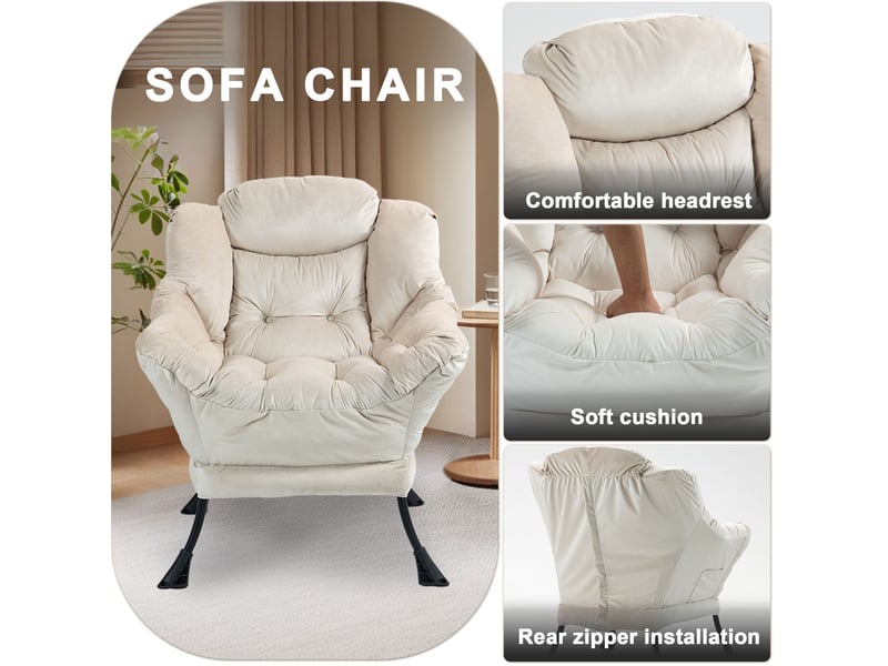  Fauteuil de détente ulevr avec poche latérale, soutien de la nuque, structure en métal kaki, 75 x 80 x 85 cm  - Conforama C