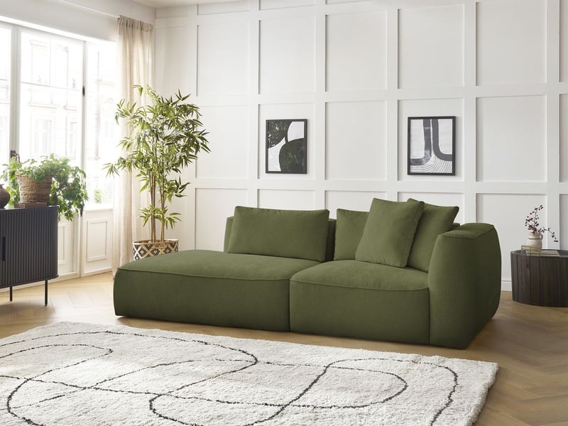  Bobochic canapé droit fixe 3 places leopold tissu texturé vert foncé  accoudoir droit LEOPOLD - Conforama D