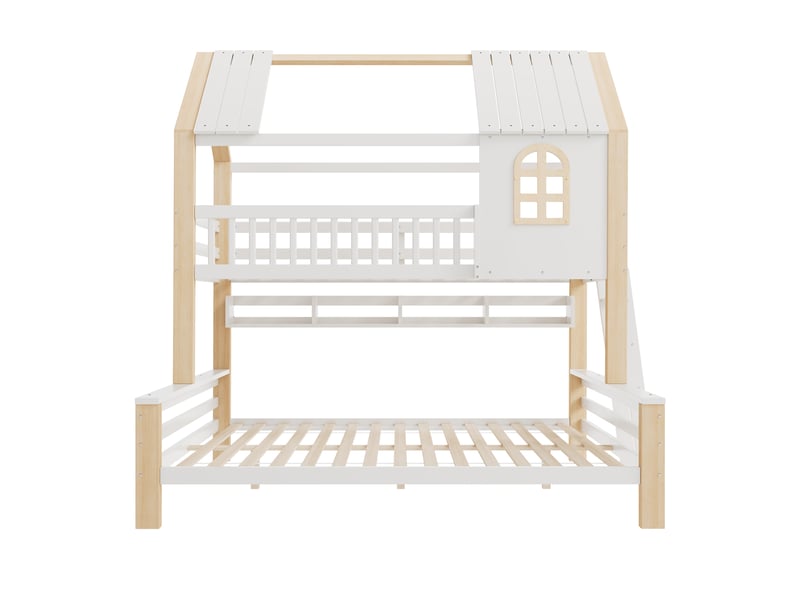  Lit superposé cabane 90x200140x200 cm, blanc et bois naturel Fay Lum - Conforama W