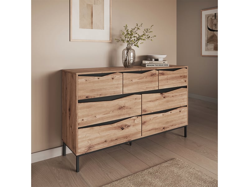  Vicco commode avec tiroirs, chênenoir, 140x85cm avec 7 tiroirs  - Conforama C