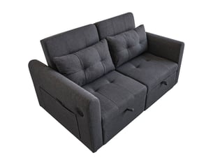 Canapé droit convertible 2 places gris en tissu avec usb, poches latérales et dossier réglable, gain de place