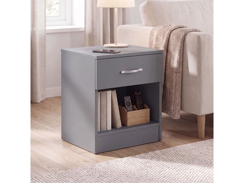  Table de chevet riano, commode de nuit, chambre, rangement, 47x40x36cm, 1 tiroir, gris 3331470 - Conforama B