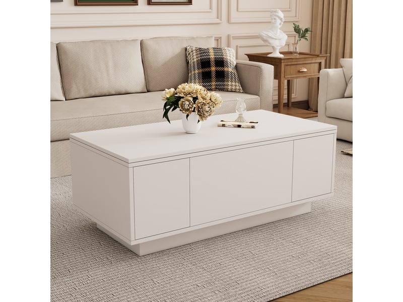  Table basse relevable blanche avec rangement caché, double plateau, 100x50 cm, charge 50 kg  - Conforama D