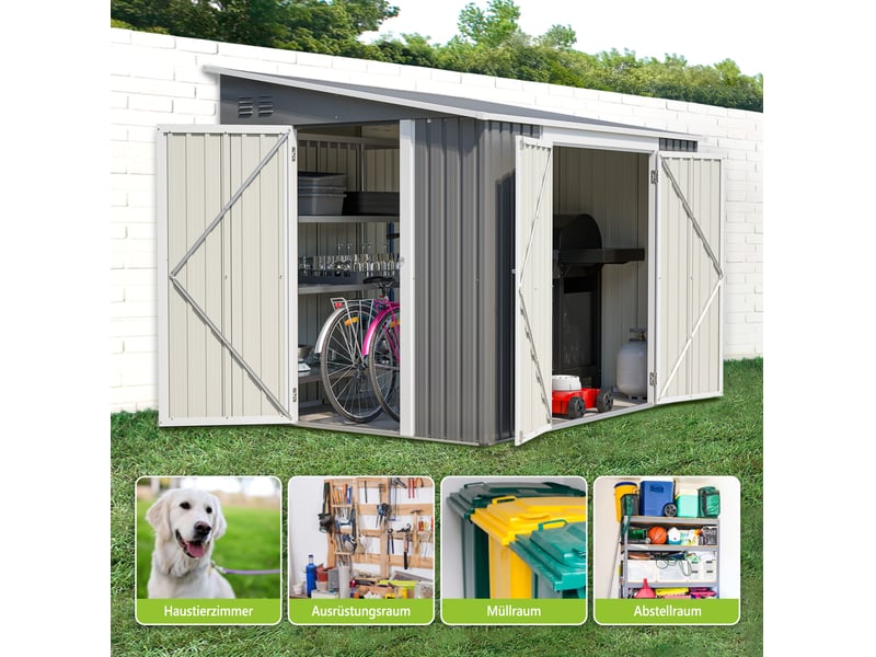  Abri de jardin en métal avec portes battantes, serrure, sol et toit monopente pour terrasse et jardin  - Conforama D