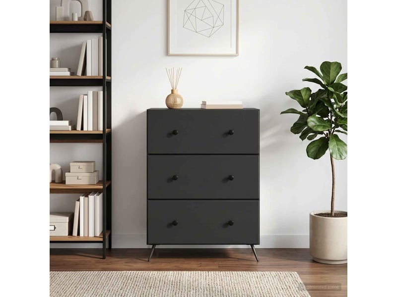  Armoire à tiroirs, rangement bureau 66 x 34,5 x 90 cm bois d'ingénierie noir shl6400  - Conforama B