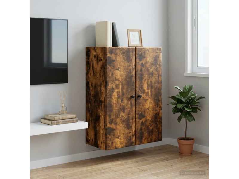  Armoire murale salon 66x34,5x90cm bois d'ingénierie chêne fumé shl4721  - Conforama B