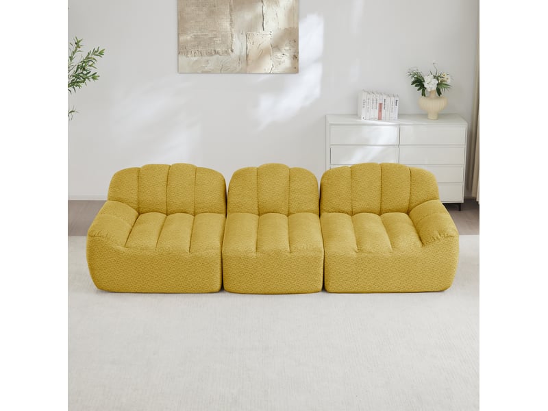 Canapé modulaire 3 places jaune en tissu polaire granuleux 288 x 104 x 79 cm  - Conforama B