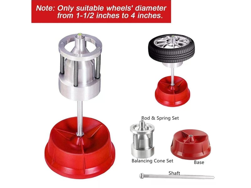  Équilibreuse de roue portable outil d'équilibrage pour pneus 1,5 à 4 pouces argenté et rouge  - Conforama E