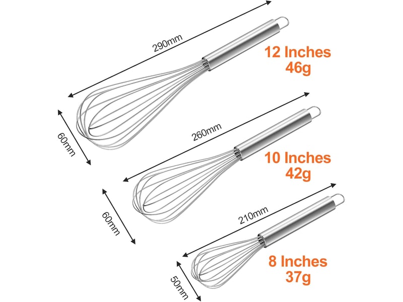  3pcs argent, fouet cuisine inox professionnel, batteur manuel à œufs contient 21cm, 26cm, 29cm, fouet pour mélanger, remuer la pâte  - Conforama B