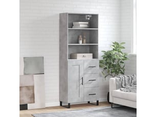 Buffet haut - bahut - meuble de rangement gris béton 69,5x34x180 cm bois d'ingénierie