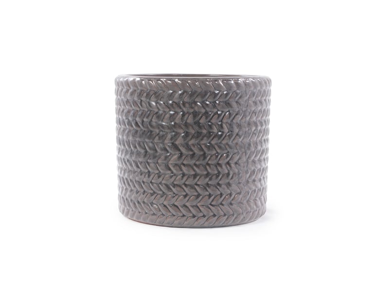  Pot de fleurs en céramique ø37 cm – gris brillant – relief chevrons et trou de drainage extérieur  - Conforama D