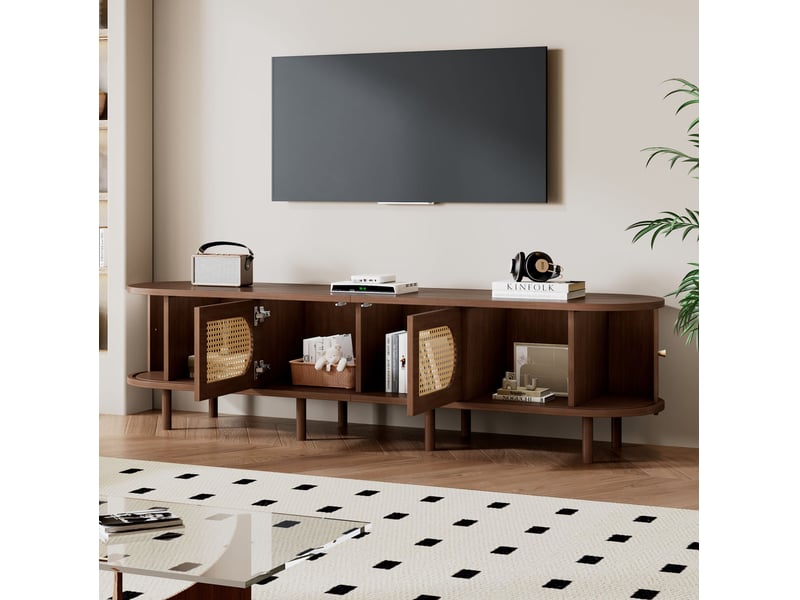 Meuble tv meuble rangement 180 x 40 x 40 cm mdf chene fonce style rotin salon homvra  - Conforama C