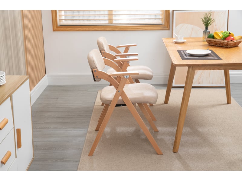  Lot de 2 chaises de salle à manger pliantes avec accoudoirs en lin kaki W3050P307913 - Conforama B