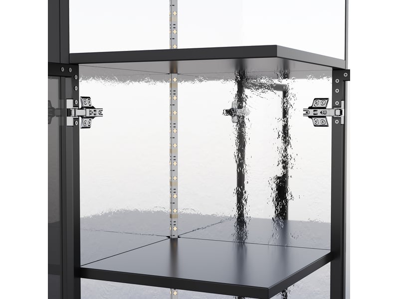  Vitrine avec éclairage led 64 x 42 x 112 cm noire, verre et panneaux de particules, rangement 2 en 1  - Conforama E