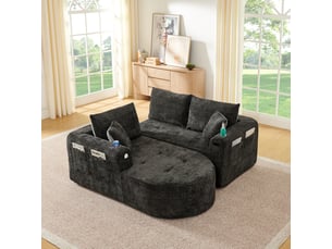 Canapé d'angle compressé réversible fixe <strong>KORFEE</strong> <strong></strong> 3 places Tissu Noir