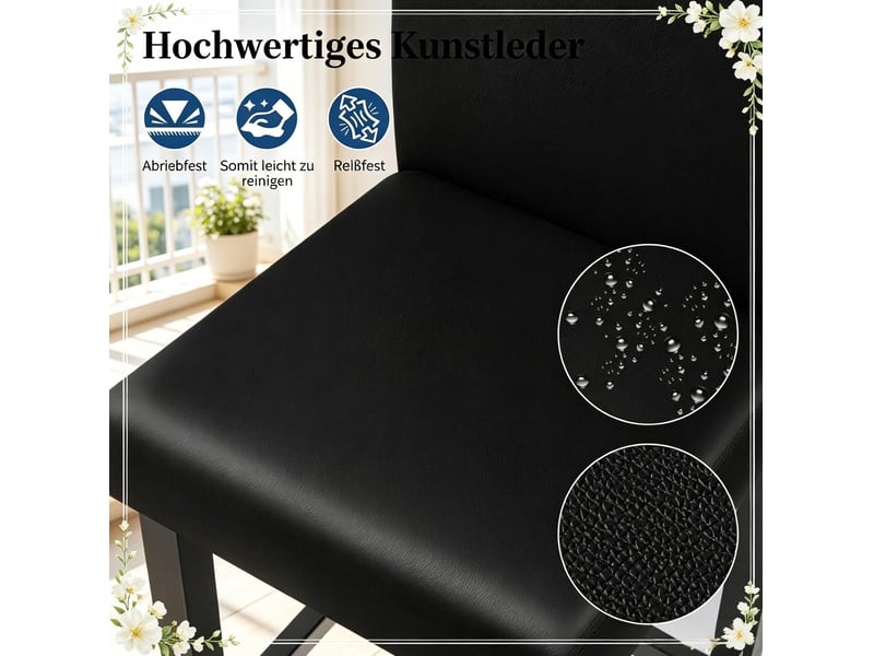  Tabouret de bar lot de 2 avec dossier ergonomique et repose-pieds en similicuir, bois, noir  - Conforama E